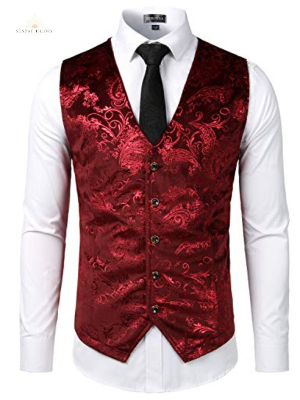 Mens Metallic Paisley Suit Vest Waistcoat Button Slim Fit V-Neck